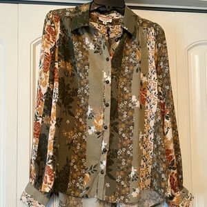 Fall Color Button Up Floral Blouse